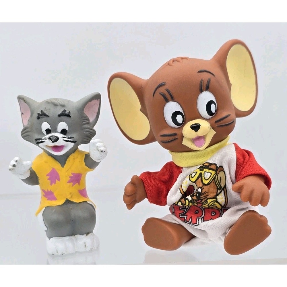 2 Tom & Jerry Vinyl Toy Figures Tom 3.25" Jerry 4.5" Turner Entertainment 1989‎